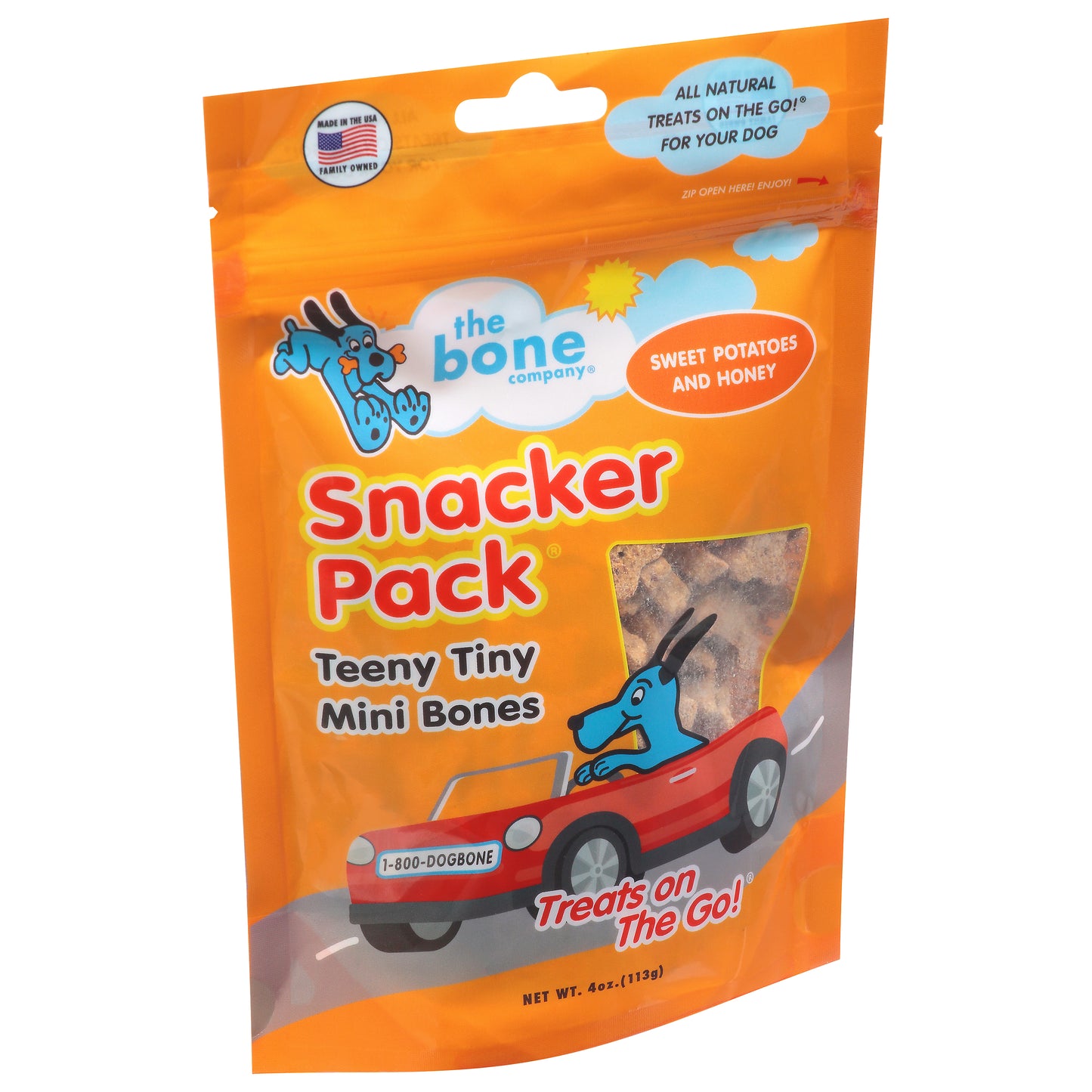 The Bone Company Snacker Pack Treats On The Go Teeny Tiny Mini Bones Sweet Potatoes and Honey Dog Treats 4 oz