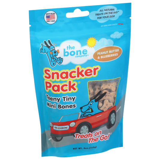 The Bone Company Snacker Pack Teeny Tiny Mini Bones Treats On The Go Peanut Butter & Blueberries Dog Treats 4 oz